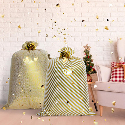Fulmoon 4 Pcs 48 Inch Jumbo Gift Bag Golden Extra Large Bags with Pull Flowers, Plastic Giant Gift Oversized Wrapping for Graduation Wedding Birthday Baby Shower(Gold)