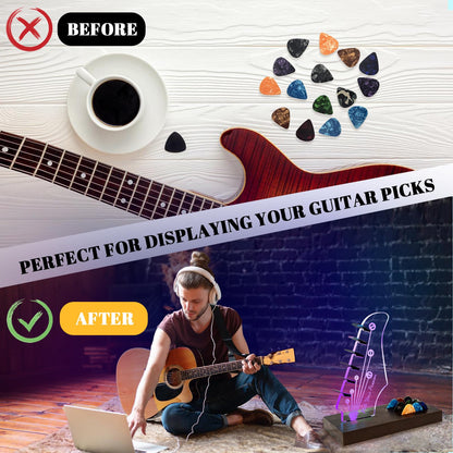 NZNDB Light Up Guitar Pick Holder, Wooden Guitar Pick Holder for Picks Storage and Display, Music Gift for Men Guitar Music Lovers Players Guitarist, Guitar Accessories