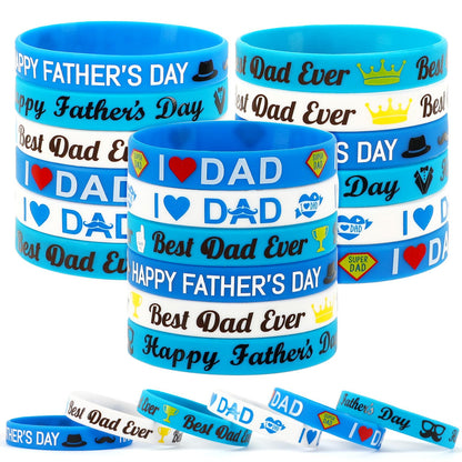 JUNEBRUSHS 42pcs Father's Day Silicone Wristbands Party Favors Rubber Bracelets for Happy Father's Day Dad’s Birthday Themed Party Supplies Goodie Bag Stuffers Fillers