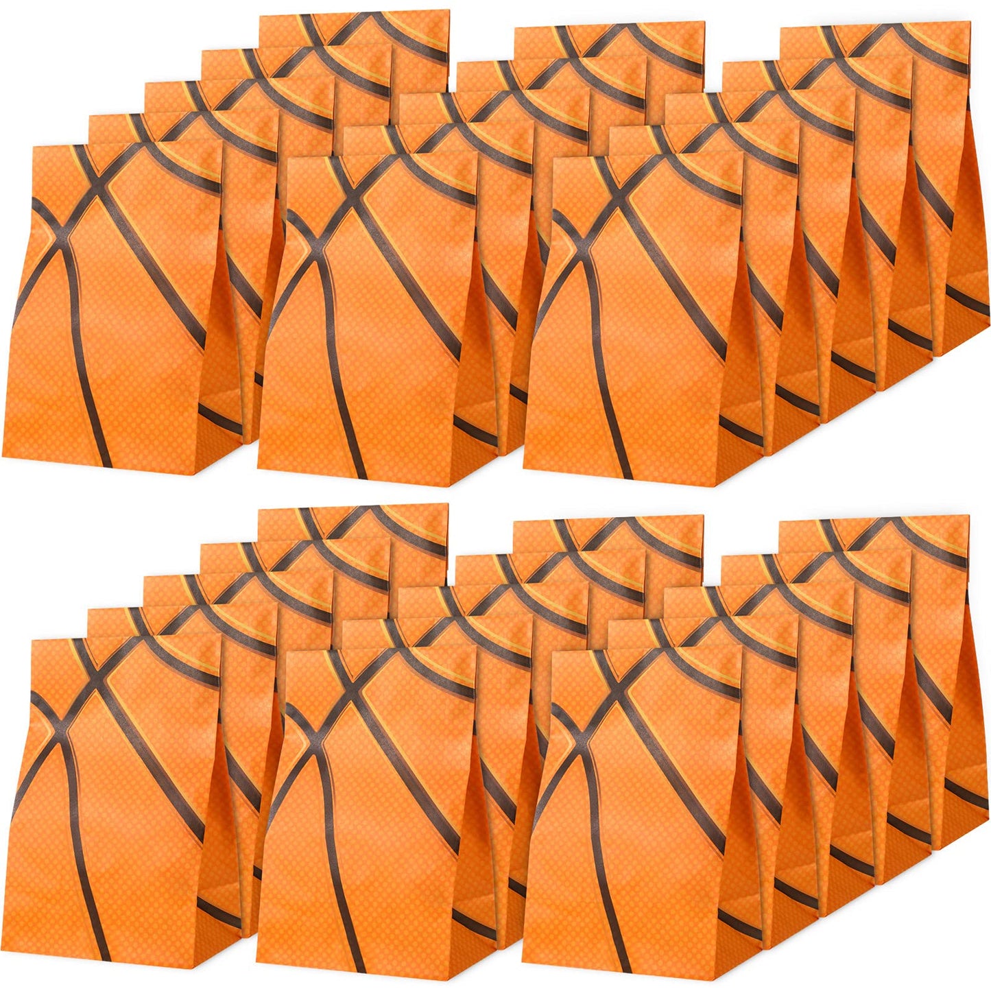 Outus 30 Pcs Basketball Gift Bags Basketball Goodie Bags Bulk Treat Snacks Candy Biscuits Toys Gift Kraft Supplies for Team Teen Adult Sport Ball Theme Birthday Present Party(Orange)