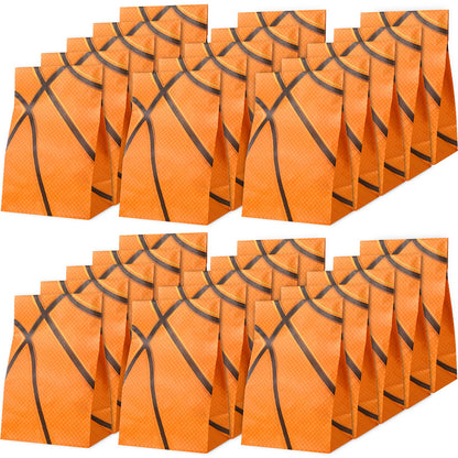 Outus 30 Pcs Basketball Gift Bags Basketball Goodie Bags Bulk Treat Snacks Candy Biscuits Toys Gift Kraft Supplies for Team Teen Adult Sport Ball Theme Birthday Present Party(Orange)