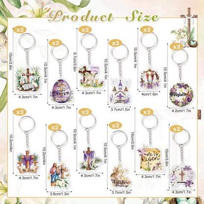 HOWAF 24 Pcs Easter He Is Risen Gift Keychains Bulk, Christian Easter Acrylic Bible Verse Keychain Set, Religious Jesus Gifts for Adults Kids, Sunday School Classroom Prizes, Church Party Favors