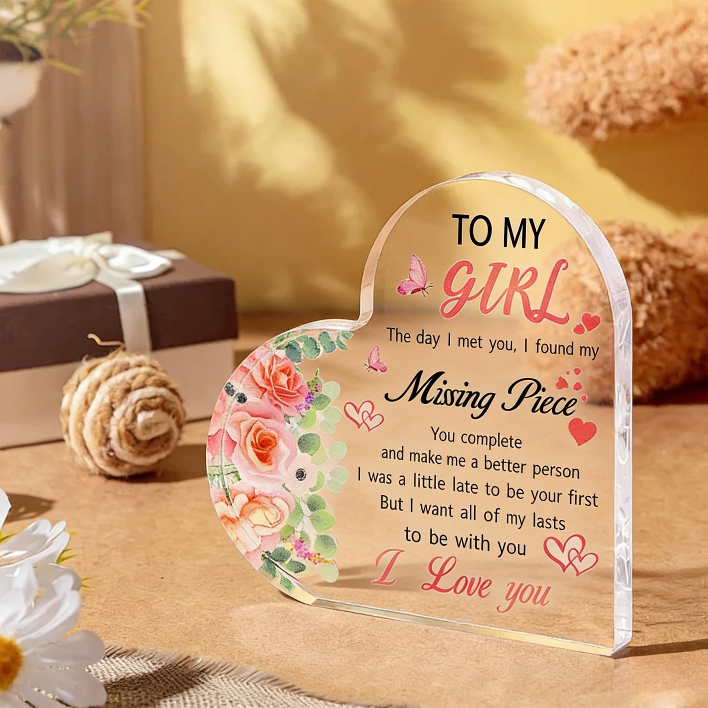 Gifts for Girlfriend Women, Anniversary Birthday Mother's Day for Girlfriend, Heart Shaped Acrylic Block for Her Wife, Romantic I Love You Gifts for Women Daughter