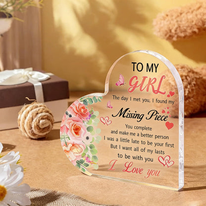 Gifts for Girlfriend Women, Anniversary Birthday Mother's Day for Girlfriend, Heart Shaped Acrylic Block for Her Wife, Romantic I Love You Gifts for Women Daughter