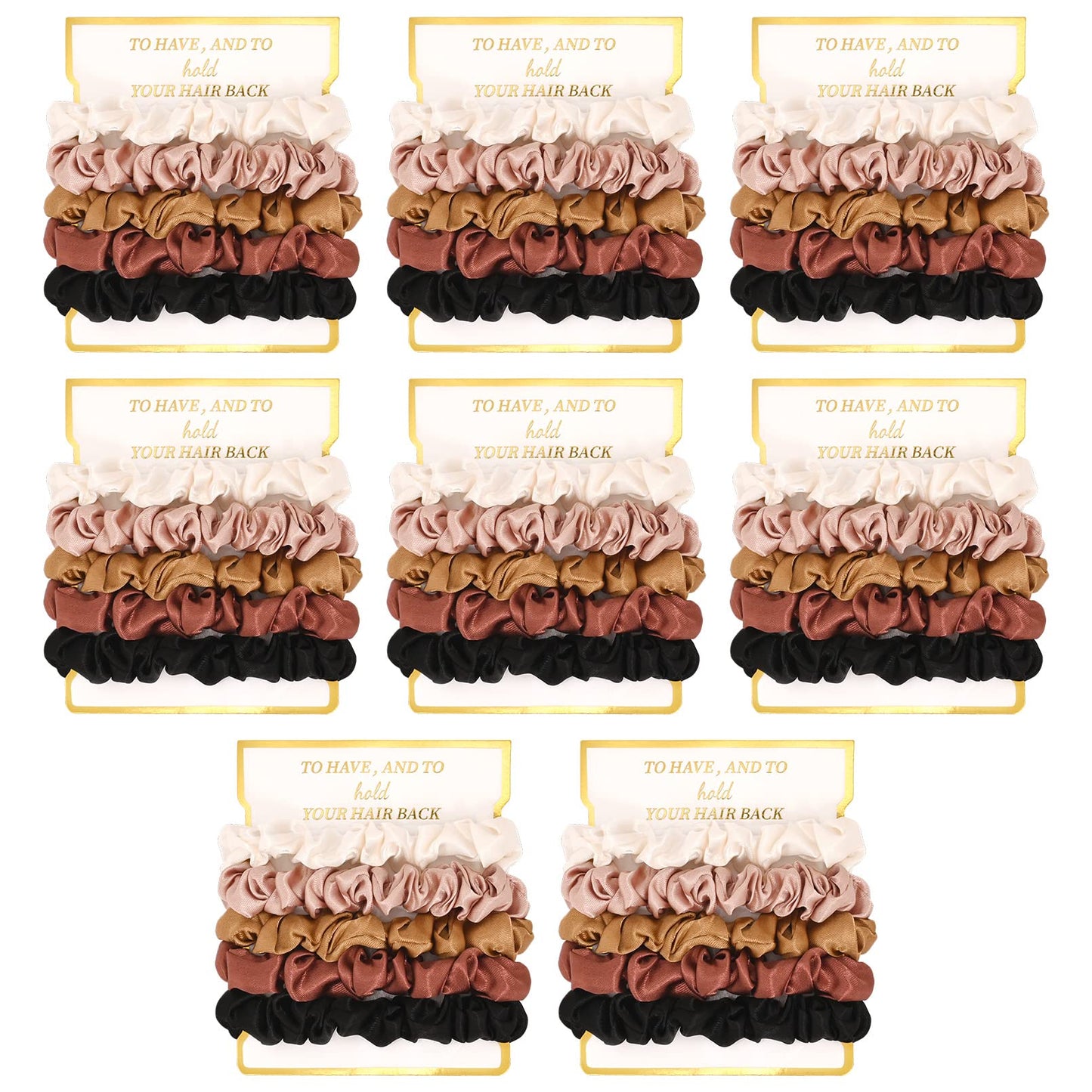 8 Pack Satin Scrunchies - Soft Hair Ties for Bachelorette Party Favors and Bridesmaid Proposal Gifts (Ivory, Rose Gold, Gold, Wine, Black)