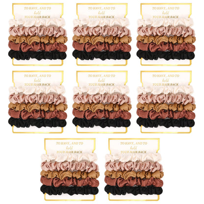 8 Pack Satin Scrunchies - Soft Hair Ties for Bachelorette Party Favors and Bridesmaid Proposal Gifts (Ivory, Rose Gold, Gold, Wine, Black)