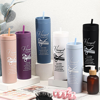 Rtteri 6 Pcs Hairdresser Tumbler Hair Stylist Gifts for Women Men Hairstylist Ideas 16 oz Hair Stylist Tumbler with Straw and Lid Frosted Plastic Coffee Cup for Salon Hairstylist Appreciation Day