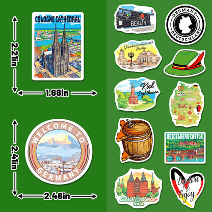 200PCS Germany Stickers, Waterproof German Travel Stickers for Luggage Water Bottles Laptops, German-Themed Gifts for Women Men, Germany Souvenir & Decor