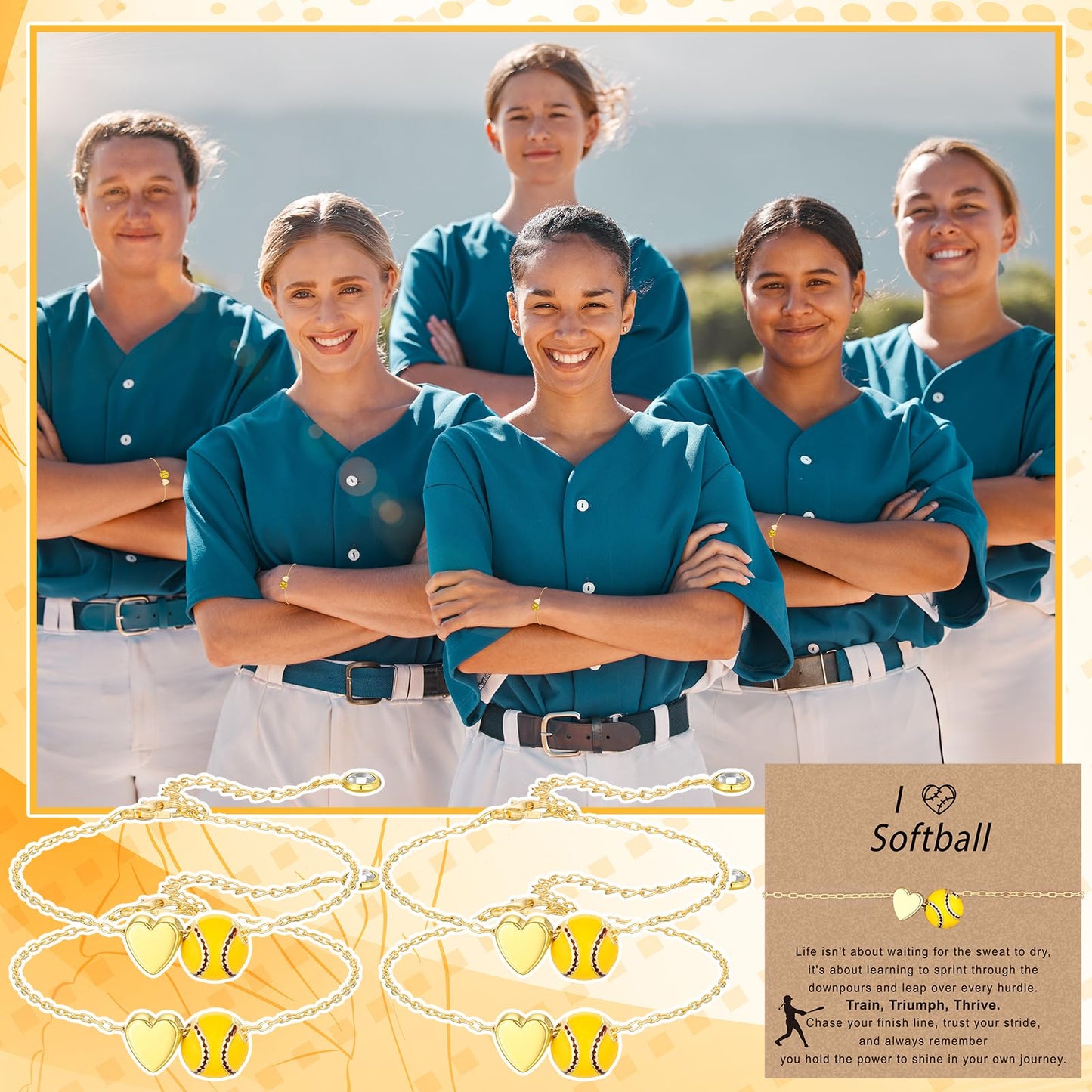 Tondiamo 12 Sets Baseball Volleyball Softball Soccer Tennis Bracelet for Women Dainty Gold Plated Heart Bracelets Sport Lovers Gifts with Inspirational Cards Sports Jewelry Gifts