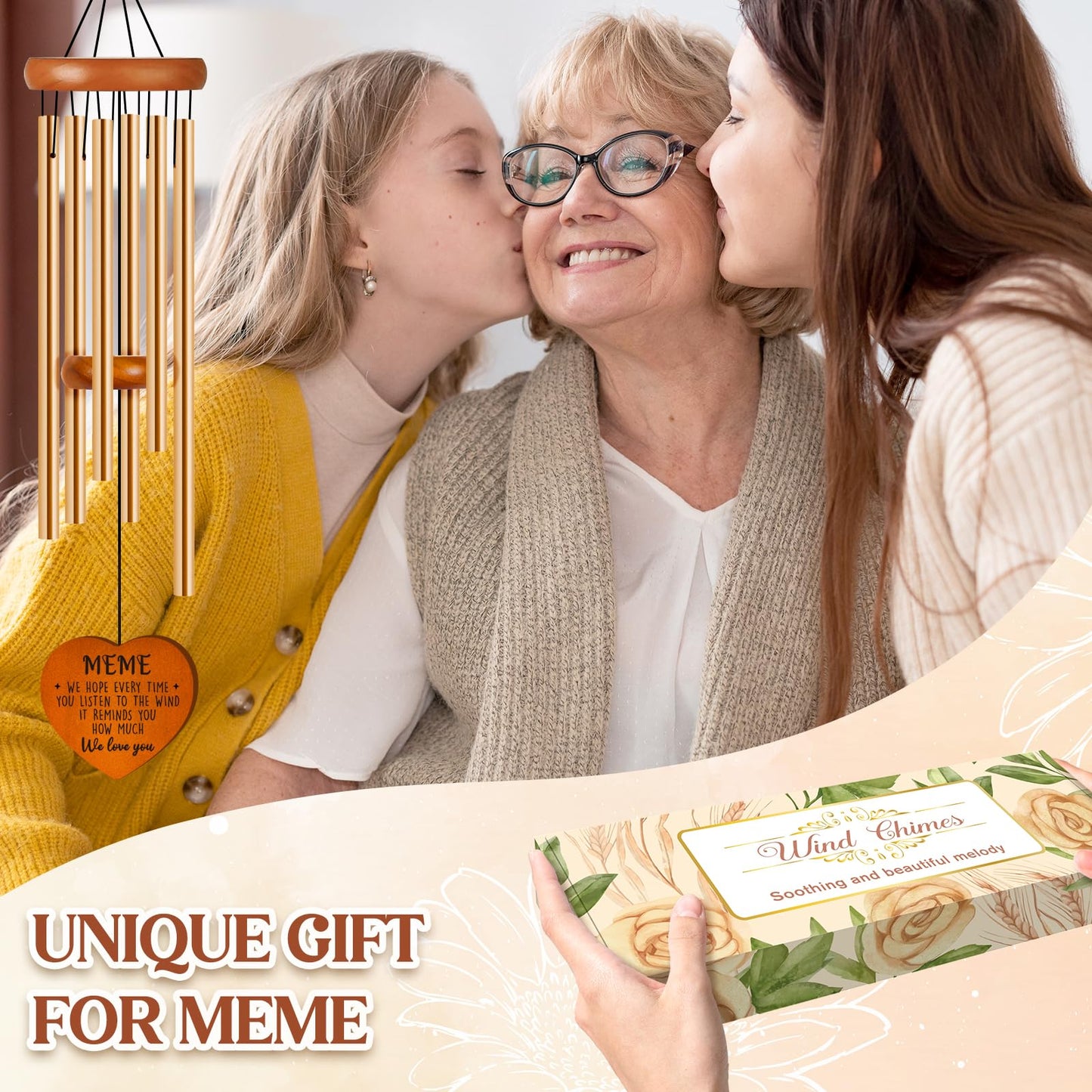 Meme Gifts from Grandkids, Meme Wind Chimes, Birthday, Retirement, Thanksgiving, Mothers Day, Grandparents Gifts from Grandchildren, Grandma Gift