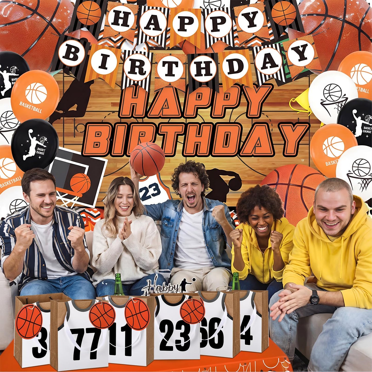 YooNotee 12 Sets Basketball Gift Bags with Handles DIY Personalized Basketball Goodie Treat Candy Snack Bags for Birthday Team Game Party Favor Supplies