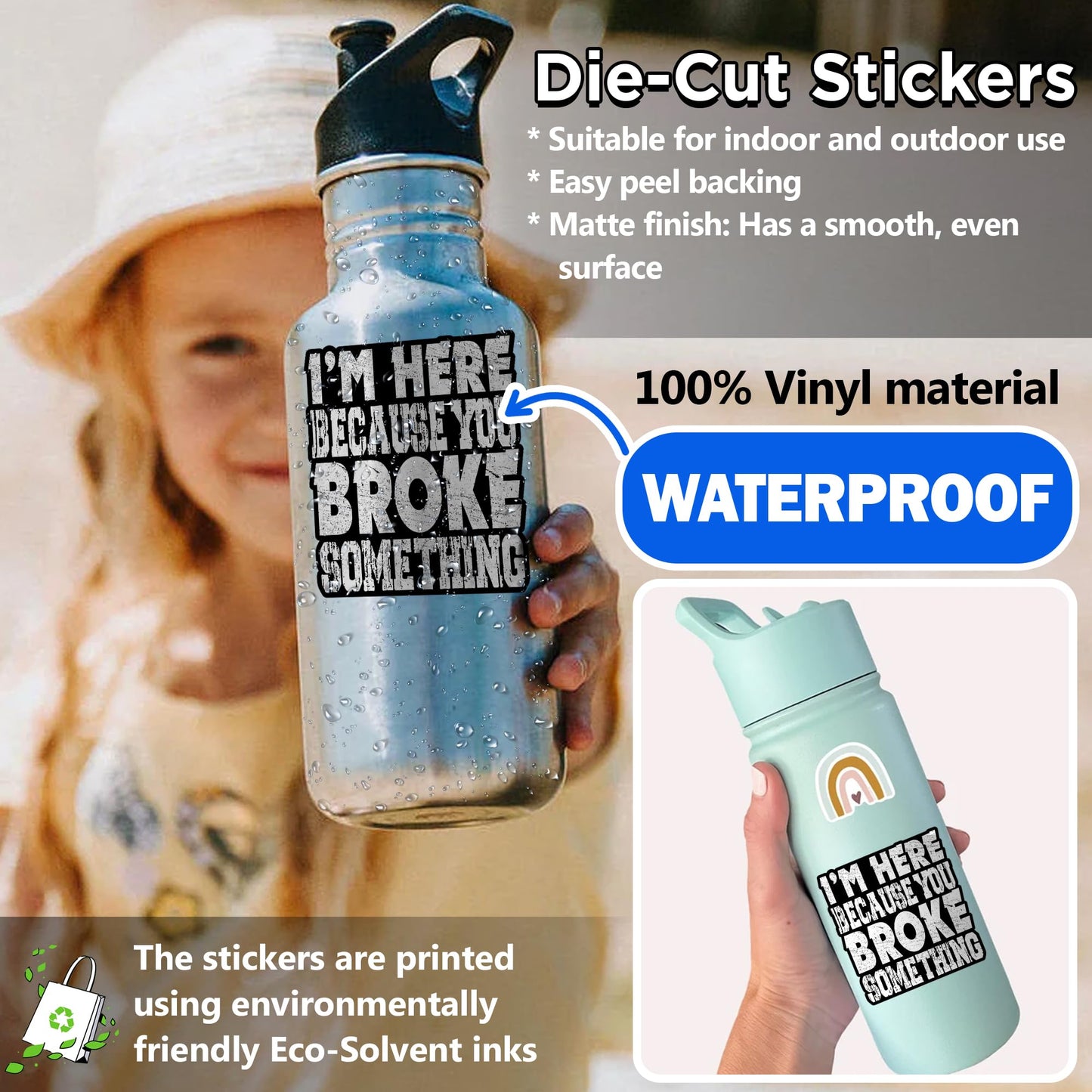 (3PCS) I'm Here Because You Broke Something Sticker Blue Collar Mechanic Technician Dad Waterproof Vinyl Sticker for Water Bottle Tumbler Phone Case Cars Laptops Gifts for Adults Father (2 Inches)