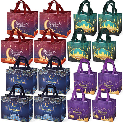 16PCS Ramadan Mubarak Reusable Gift Bags - Assorted Sizes, Multifunctional Non-Woven Party Bags for Gifts Wrapping