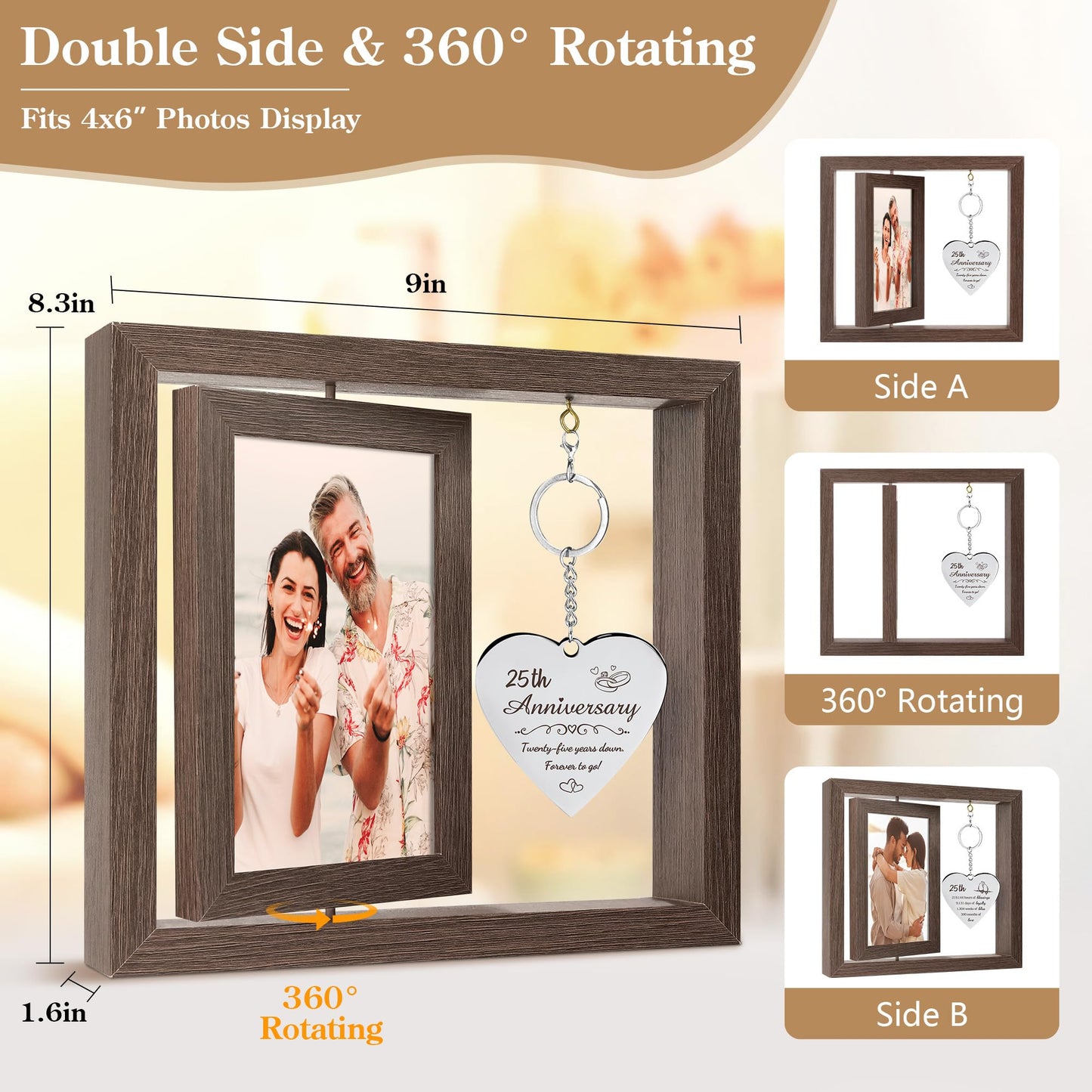 HELORAY 25th Wedding Anniversary Picture Frame Gifts for Couple Unique 25 Silver Anniversary Presents 25 Year Anniversary Decorations Gifts for Husband Wife Friends Parents Her Him