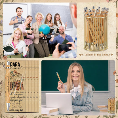ReliThick 10 Sets Paraprofessional Appreciation Gift Bulk Bamboo Ballpoint Pen with Thank You Greeting Card Gifts for Paraprofessional Teaching Assistant Coworker Teacher Staff Team