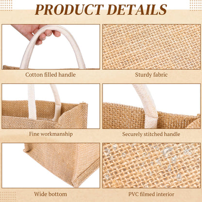 24 Pcs Burlap Tote Bag Mini Jute Reusable Waterproof Bag with Handles Small Blank Canvas for Wedding Beach DIY Gift(Classic,9.06 x 6.3 x 5.12)