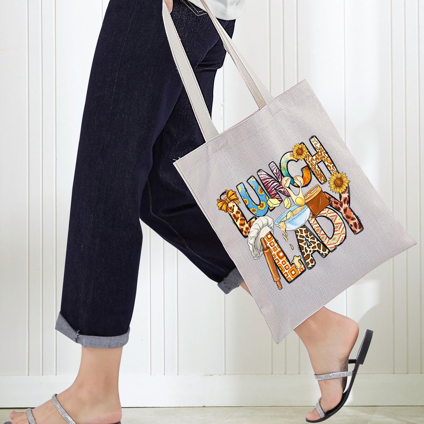 BWWKTOP Lunch Lady Tote Bag Lunch Workers Appreciation Gift Lunch Lady Shoulder Bag Lunch Mom Merch