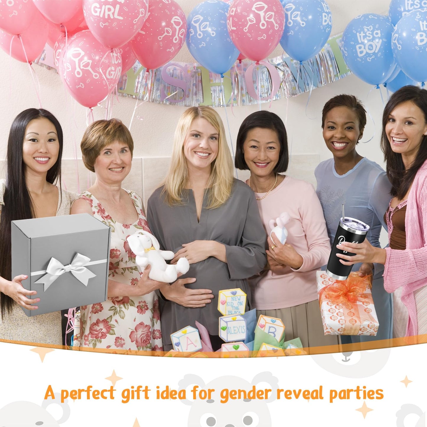 Chuarry 10 Pcs Pregnancy Gifts for New Parents New Mom Women Gender Reveal Gifts Baby Shower 20oz Mom and Dad Tumblers Frame Unisex Jumpsuit for First Time Parents Gift Supplies (Classic, Gray)