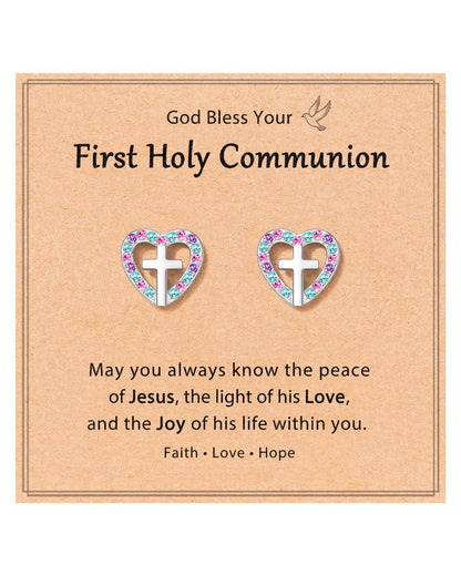 Cross Earrings Communion Baptism Gifts for Girl Kid Christening Baptism Decorations Favors for Girls