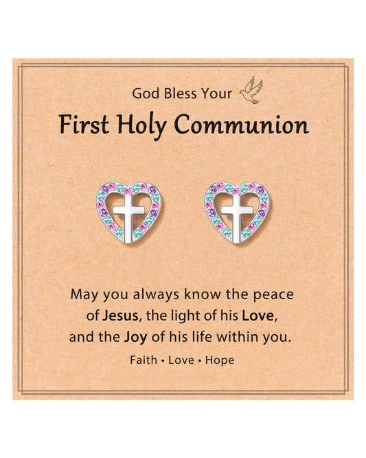 Cross Earrings Communion Baptism Gifts for Girl Kid Christening Baptism Decorations Favors for Girls