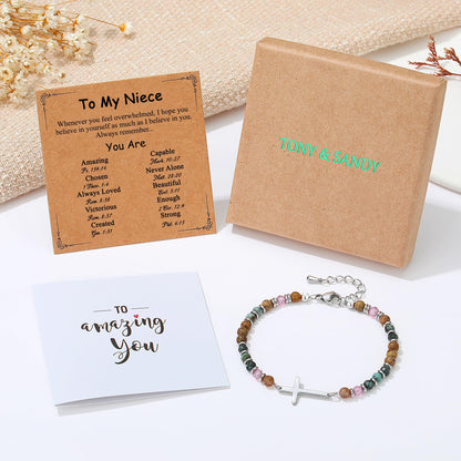 TONY & SANDY Christian Cross Bracelet for Women, Graduation Gifts for Teens Kids Girls, Confirmation Baptism Gifts, Unique Gift for Friends Daughter Mom Sister in Christ Birthday Christmas