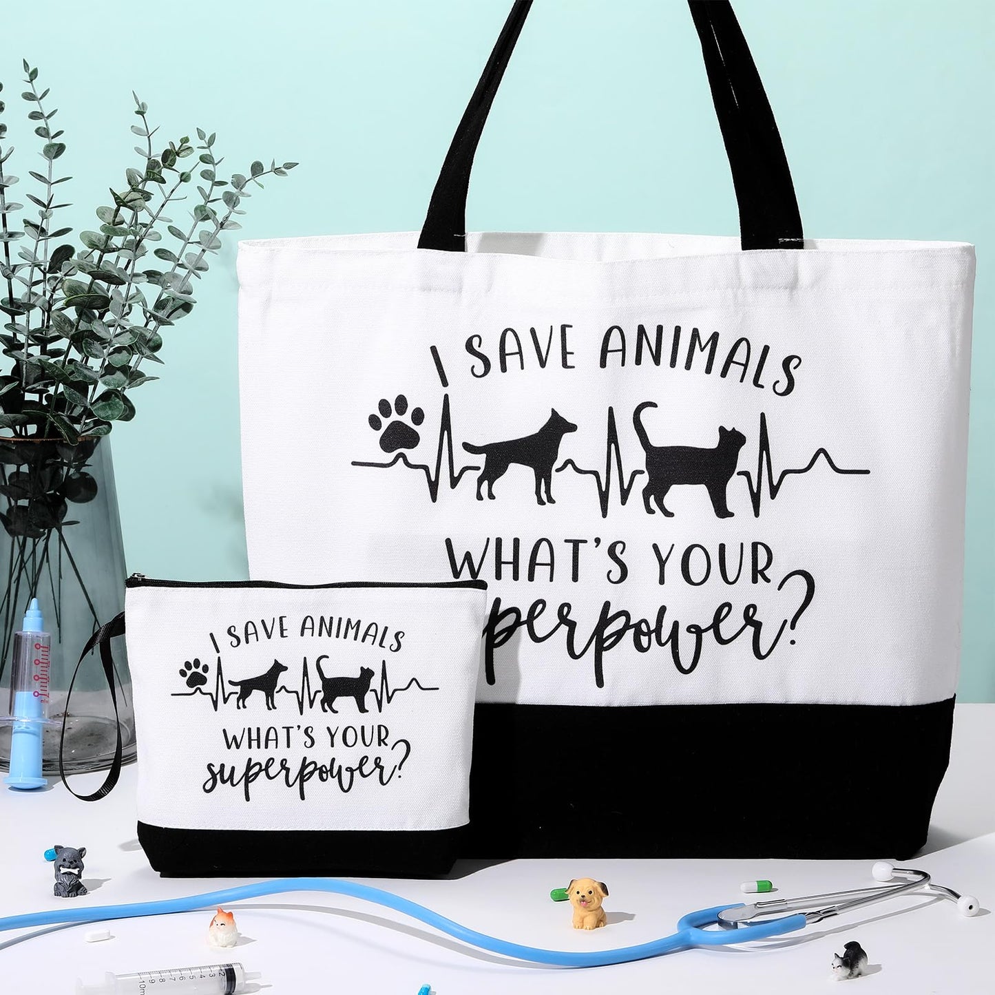 Paterr Vet Tech Appreciation Gifts Tote Bags Canvas Makeup Bag Veterinary Thank You Gift for Veterinarian Pet Lover Assistant
