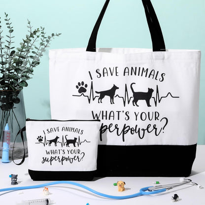 Paterr Vet Tech Appreciation Gifts Tote Bags Canvas Makeup Bag Veterinary Thank You Gift for Veterinarian Pet Lover Assistant