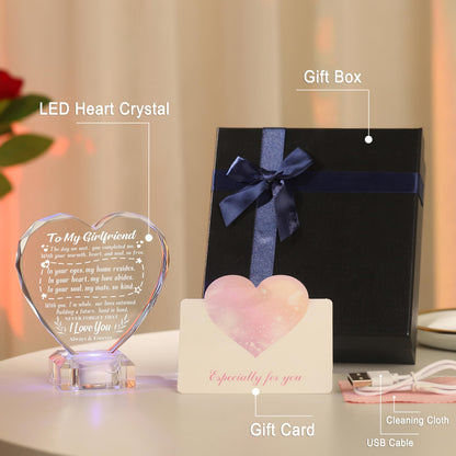 Unique Gifts for My Girlfriend, Love Crystal Gift for Girlfriend Christmas Day Birthday, Engraved Crystal Heart with Rechargeable Color-Changing LED Base, Perfect Christmas Gifts (Girlfriend)