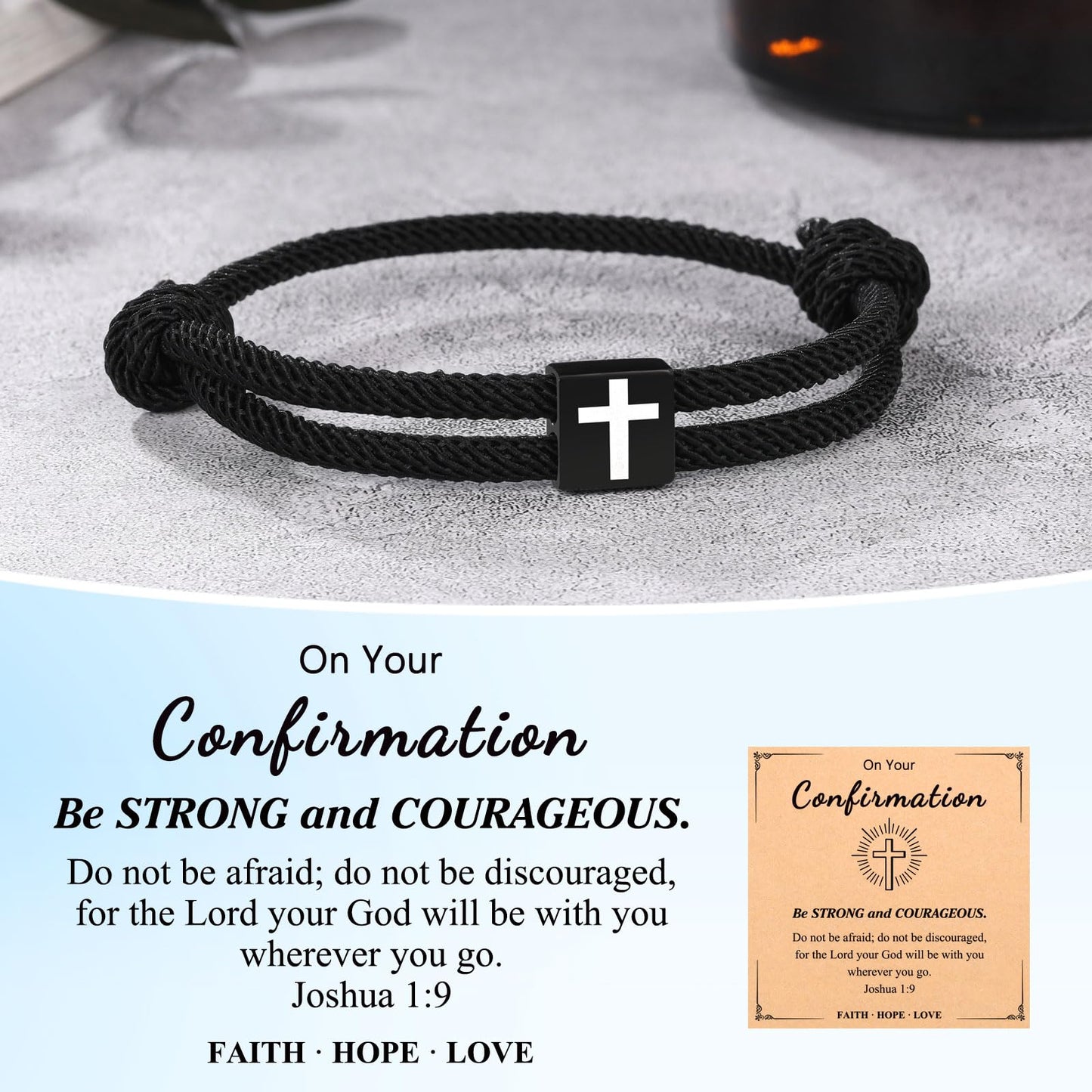UNGENT THEM Cross Braided Rope Bracelet for Men Teen Boys, Easter Christian Baptism Confirmation Christmas Valentines Graduation Gifts Ideas