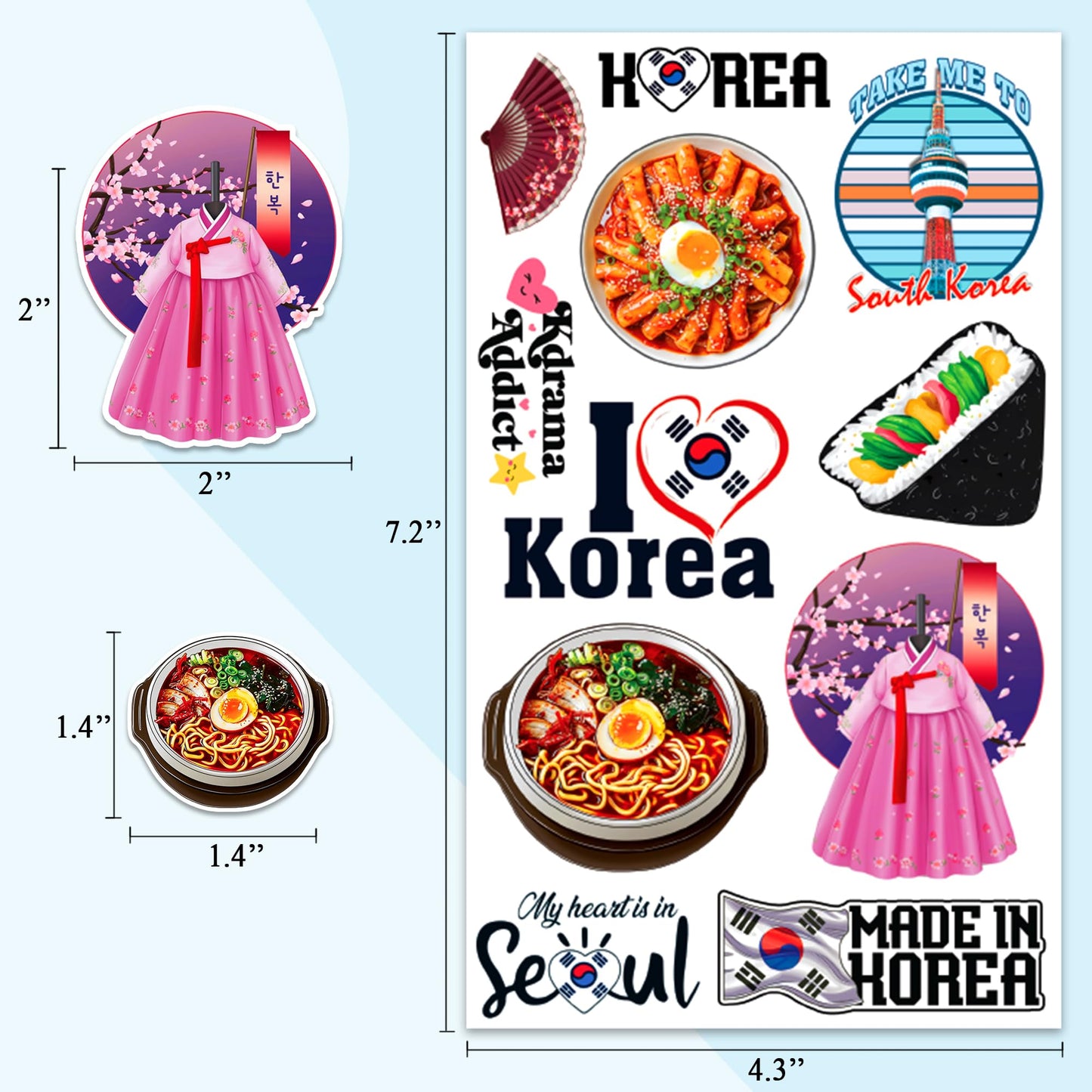 Korea Travel Stickers 50 Pieces Vinyl Waterproof Decal for Laptop Water Bottle Phone Car Window Bike Motorcycle Stakeboard Scrapbook Korean Sticker Gifts