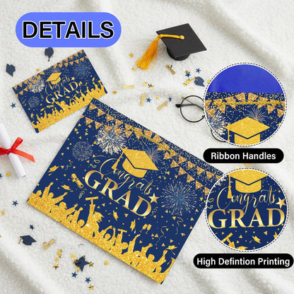Congrats Gift Bag Class of 2026 - Graduation Gift Bag Blue and Gold Congrats Grad Bags with Card Tissue Paper Envelope Congratulations Gifts Bag for Men Women Student Teacher College Graduation 12 Inch