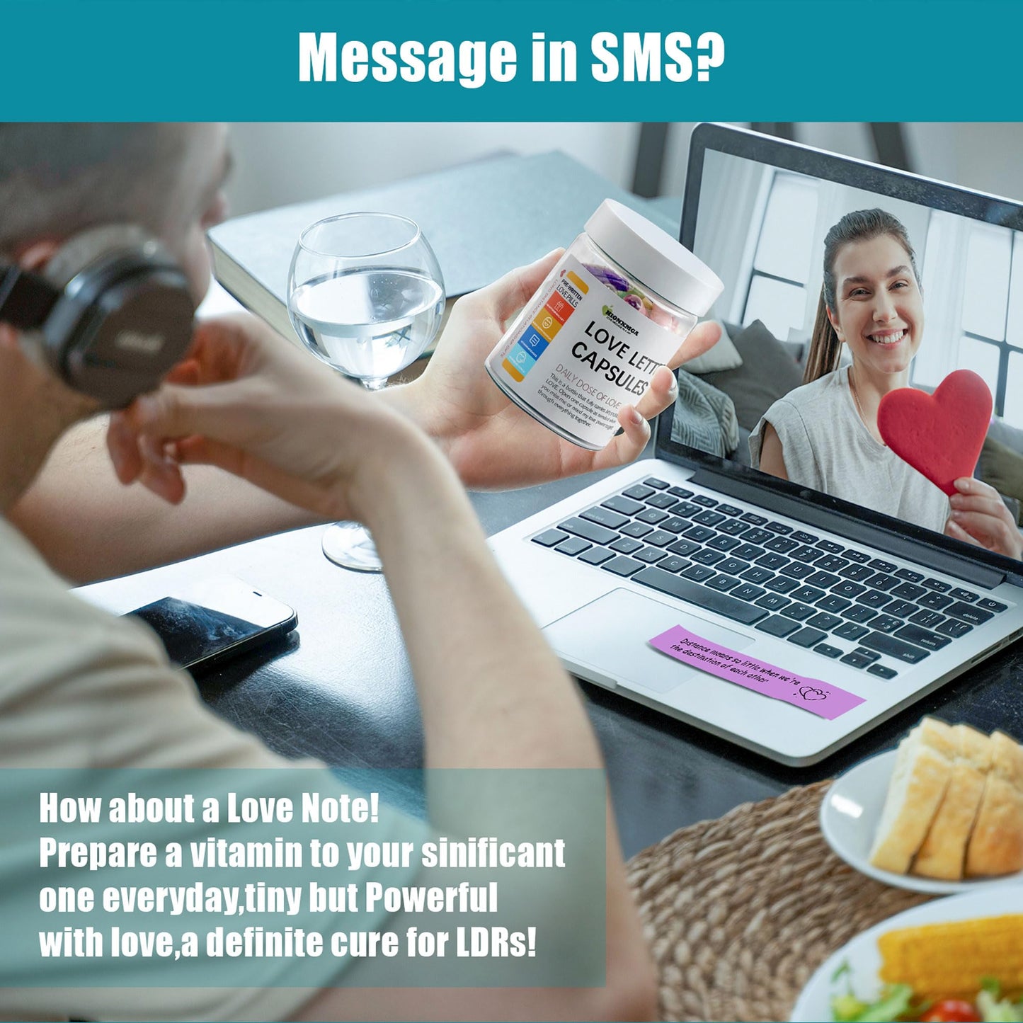 HIONXMGA Long Distance Relationship Gifts - (60PCS) Pre-Written Love Message Capsules In A Plastic Bottle Cute Gifts for Him Her Boyfriend Girlfriend Anniversary Birthday Valentines Day Gifts