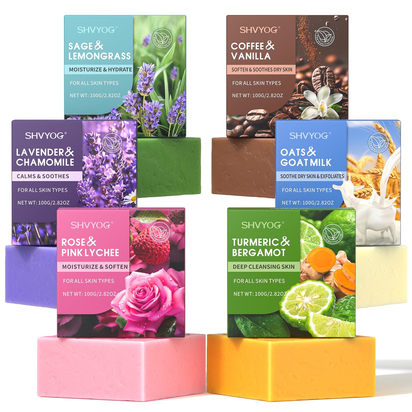 SHVYOG Natural Soap Bar Gift Set, 6PCS Soap Mothers Day Gifts for Mom, with Organic Ingredients & Essential Oils, Cleanses & Softens Skin, Moisturizing, Gifts for Women - 100G*6