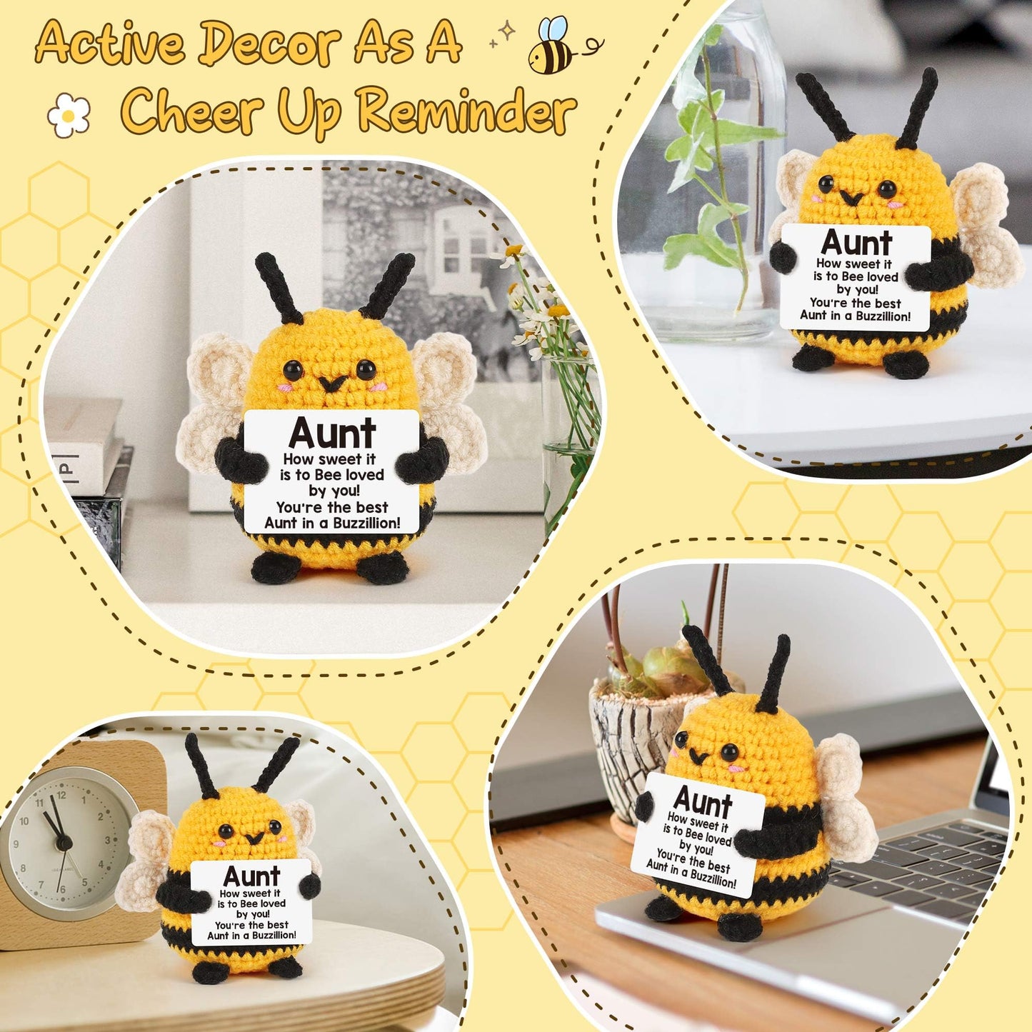 LEJIAJINW Aunt Gifts, Gift for Aunt Mothers Day Valentines Birthday, from Niece Nephew, Mother's Day for Auntie Best Aunts Ever Gifts Mini Easter Basket Stuffer Handmade Crochet Bee