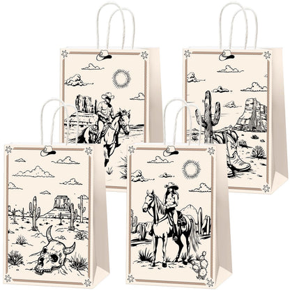 Qitnlaughter 12 Pcs Western Cowboy Birthday Paper Bags for Western Party Decorations Rodeo Bachelorette Candy Bags Wild West Goodie Bag for Cowboy Kids Boys Gift Birthday Party Favor