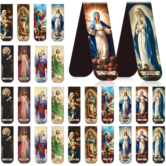 Wxiben Catholic Magnetic Bookmarks Gifts - 30 Pcs Christian Religious Book Mark Magnets Catholic Saints Magnetic Bookmark Jesus Virgin Mary Book Markers Page Clip for Women Men Sunday School Gift