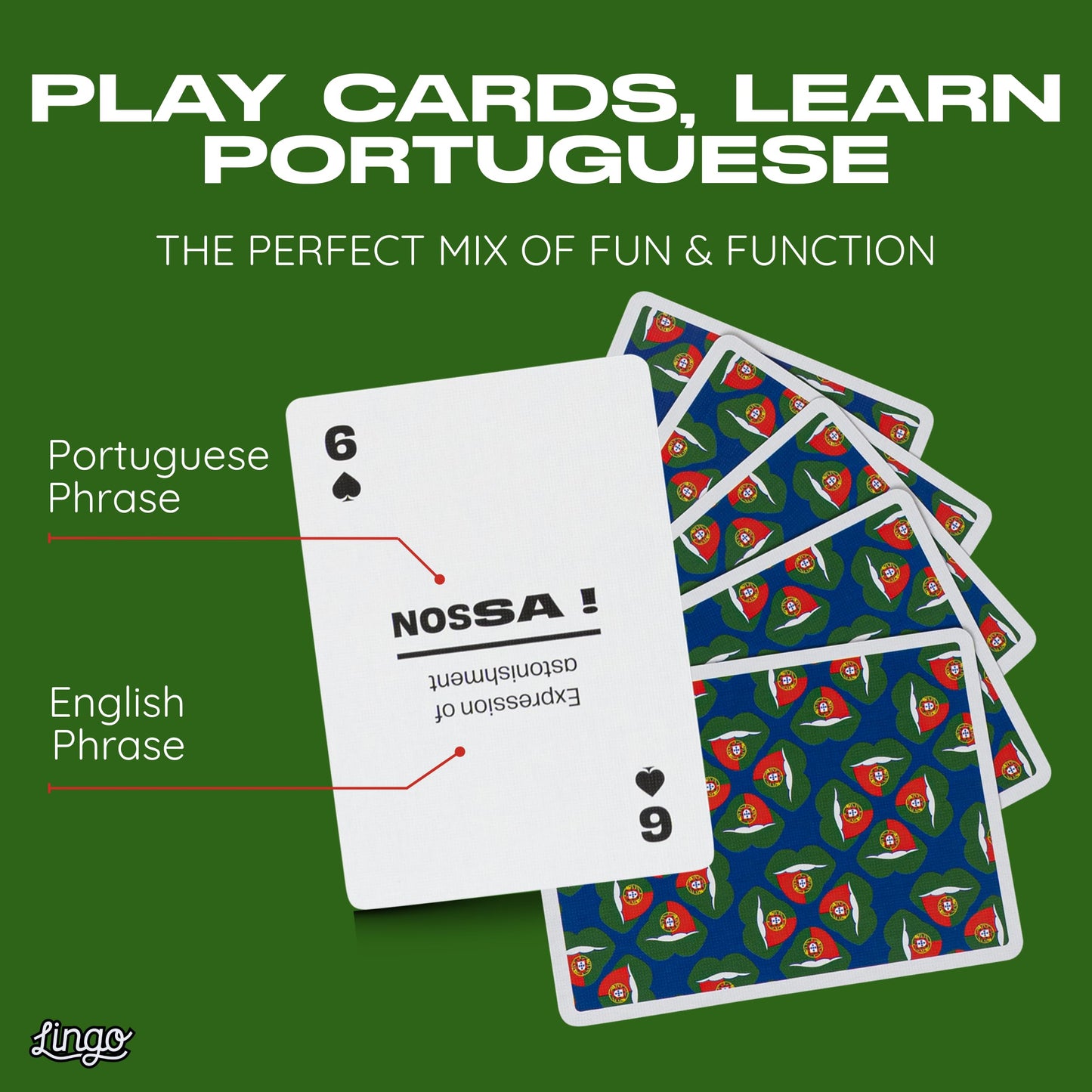 Portuguese Lingo Playing Cards | Travel Flashcards | Learn Portuguese Vocabulary in A Fun & Easy Way | 52 Essential Translations