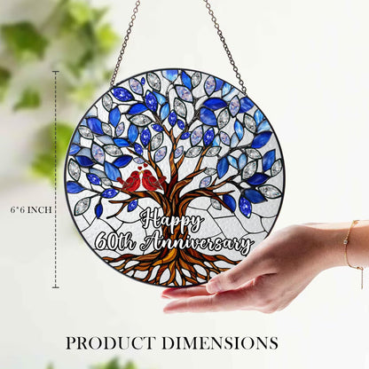 60th Wedding Anniversary Stained Glass Suncatcher, 6x6' Diamond Anniversary Decorations, 60th Celebration Marriage Gifts for Parents, Couple, Wife & Husband, 60 Wedding Milestone Keepsake