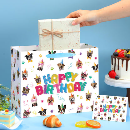 Wauprant Dog Birthday Gift Bag with Tissue Paper Greeting Card Puppy Happy Birthday Bags Wrapping Bag Puppy Theme Party Decorations Favor Supplies for Boys Girls Dog Lover