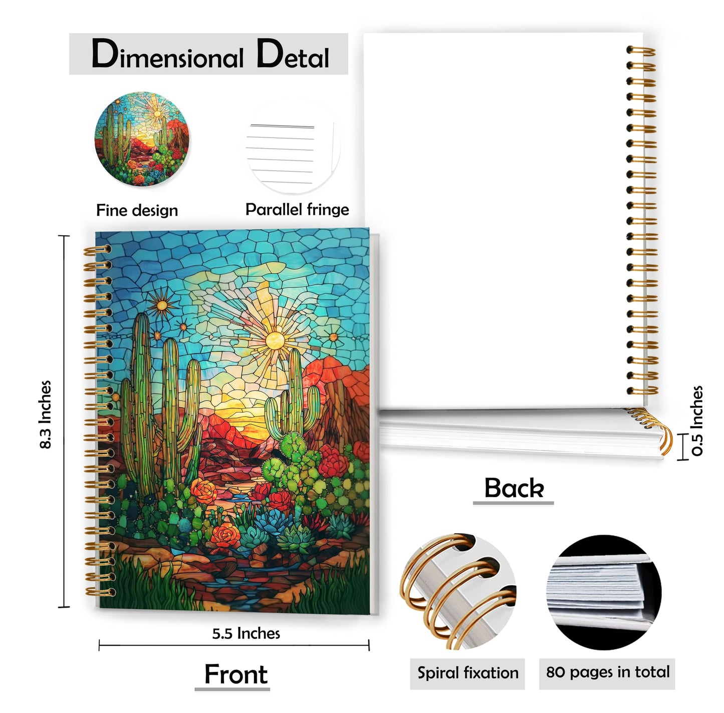 Country Western Southwestern Cactus Notebook, Cactus Journal, Colorful Arizona Desert Landscape Hardcover Spiral Notebooks 5.5x8.3 Inch