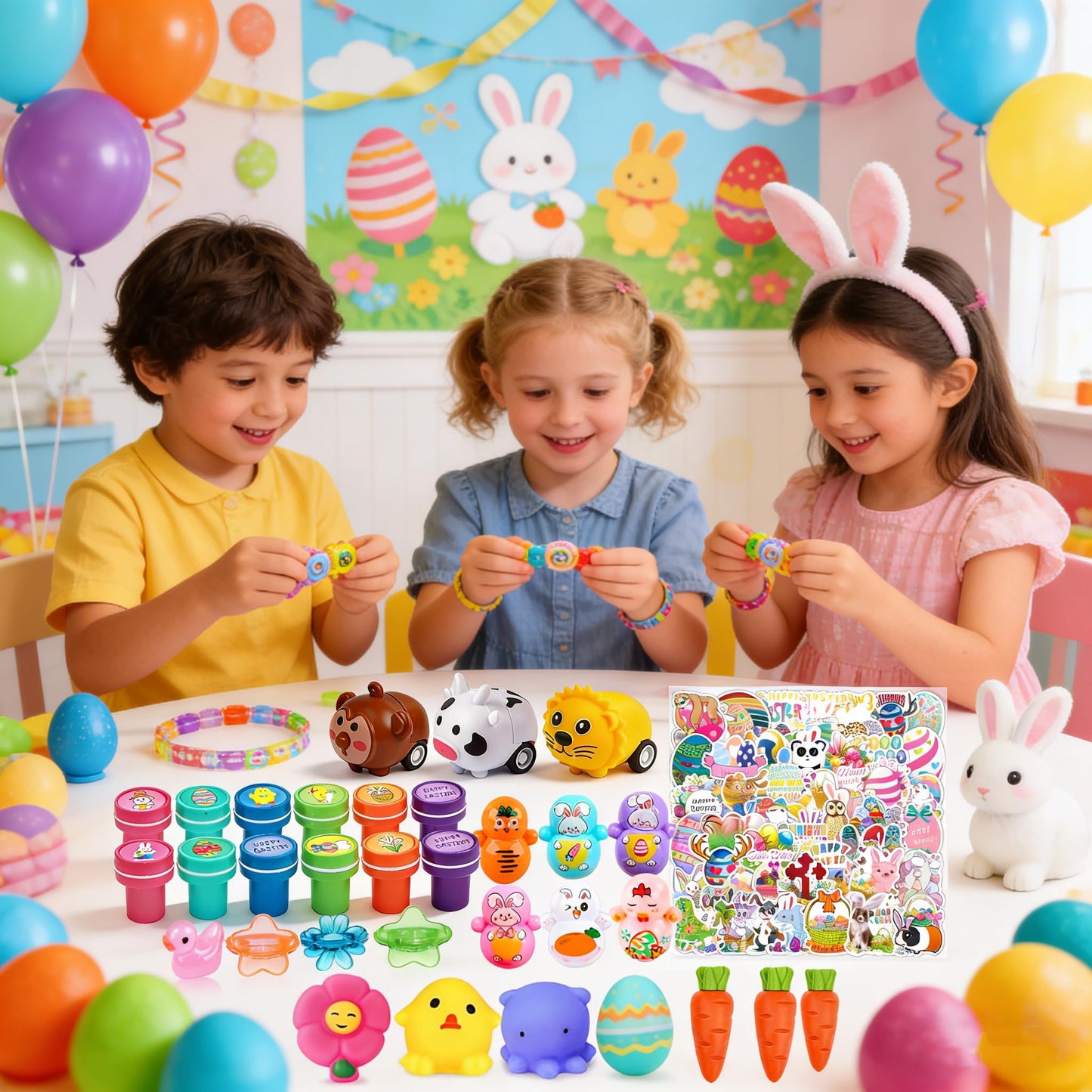 132 Pcs Easter Egg Fillers,Easter Party Favors for Kids Boys Girls,Plastic Easter Basket Stuffers,Bulk Small Toys for Easter Eggs Hunt Gift Goodie Bags Stuffers Classroom Prizes Party Filling Treats