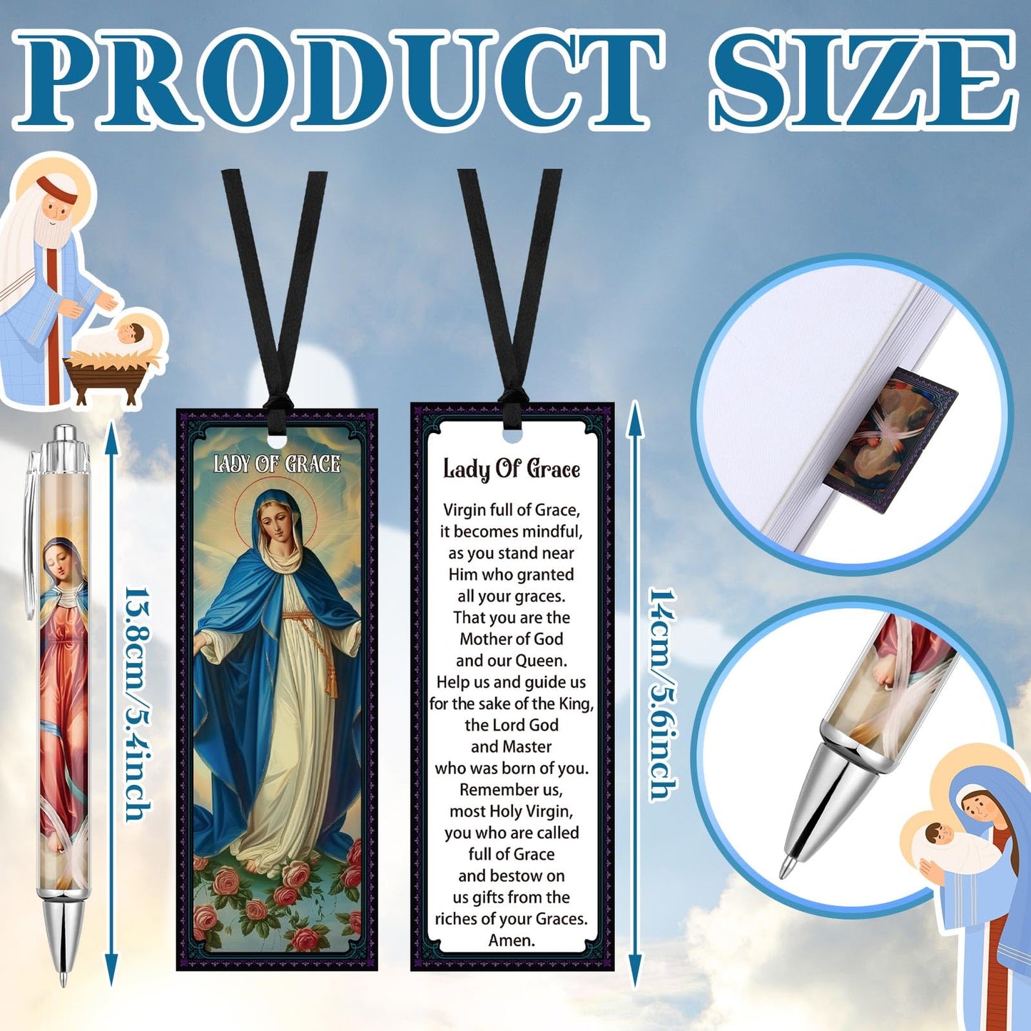 Sayglossy 40 Pcs Catholic Bible Gifts Set 20 Christian Ballpoint Pens ＆20 Prayer Bookmarks Religious Saints Jesus Virgin Mary Gifts Bulk for First Communion Baptism Confirmation Lent Favors(Classic)