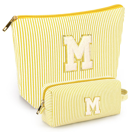 mibasies 2 PCS Initial Makeup Bags: Mothers Day Gifts for Women - Best Friend Birthday Gifts Graduation Gifts Wedding Bridesmaid Girlfriend Wife Daughter Sister Girl Gifts - Yellow M