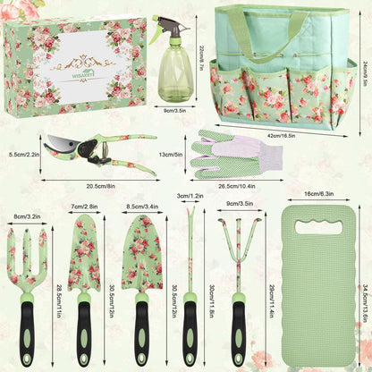 Gardening Tools, WisaKey 10 Piece Heavy Duty Garden Tools Set with Handle, Durable Fashion Garden Organizer Handbag, Ideal Gardening White Elephant Gifts Gift for Woman Mothers