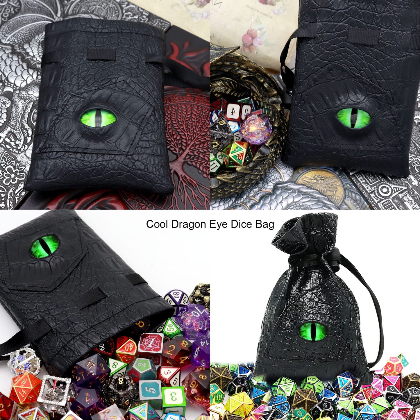 Haxtec Dragon Dice Bag PU Leather DND Dice Pouch with 3D Glass Dragon Eye, Small Drawstring Bag for Dungeons & Dragons, D&D Gamer Gifts for Dragon Lovers, Patent D893867