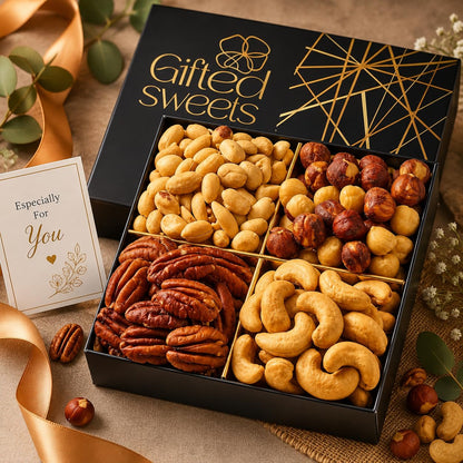 Fathers Day Nuts Gift Basket - 4 Varieties - Premium Assorted Tray - Gourmet Gifts for Birthday, House Warming, Care Package, Sympathy, Get Well, Employee Appreciation Gifts