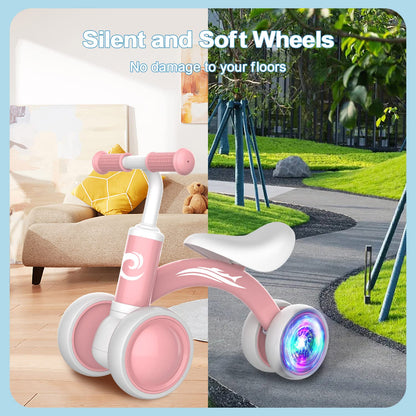 Gamfeiny Colorful Lighting Baby Balance Bike Toys for 1 Year Old Boy Girl Gifts, 10-36 Month Toddler Balance Bike, No Pedal 4 Silence Wheels & Soft Seat First Riding on Toys, 1st Birthday Gifts