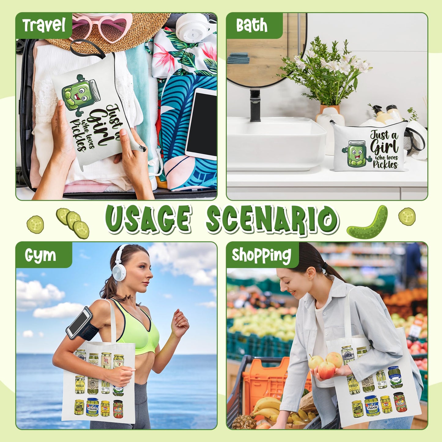 laffact Pickle Jar Tote Bag - Canned Pickles Canvas Handbag Gift Alphabet Merchandise Cotton Shoulder Tote Bag Makeup Bag for Shopping Gym Women Pickled Food Enthusiasts Lover Birthday Christmas