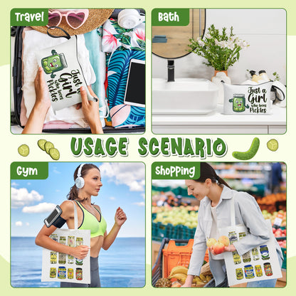 laffact Pickle Jar Tote Bag - Canned Pickles Canvas Handbag Gift Alphabet Merchandise Cotton Shoulder Tote Bag Makeup Bag for Shopping Gym Women Pickled Food Enthusiasts Lover Birthday Christmas