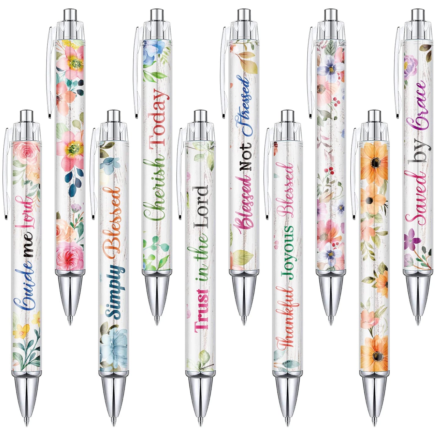 Tinlade 10 Pcs Christian Pens for Women Religious Ink Pens Easter Gifts Inspirational Quotes Bible Verse Ballpoint Funny Office Supplies for Women Men Coworker(Flower)
